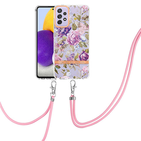 Coque Silicone Motif Fantaisie Souple Couleur Unie Etui Housse avec Laniere Strap Y06B pour Samsung Galaxy A72 4G Violet Clair