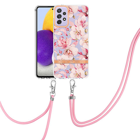 Coque Silicone Motif Fantaisie Souple Couleur Unie Etui Housse avec Laniere Strap Y06B pour Samsung Galaxy A72 5G Rose