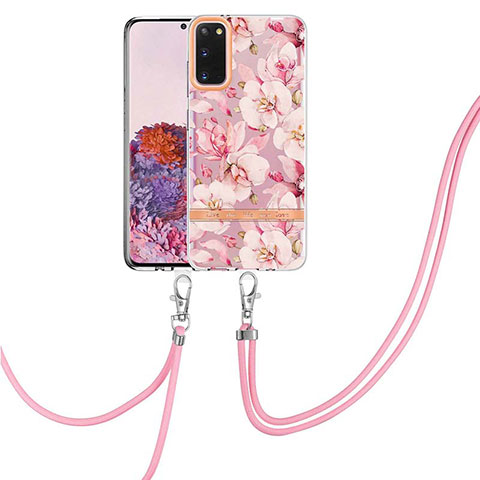 Coque Silicone Motif Fantaisie Souple Couleur Unie Etui Housse avec Laniere Strap Y06B pour Samsung Galaxy S20 5G Rose