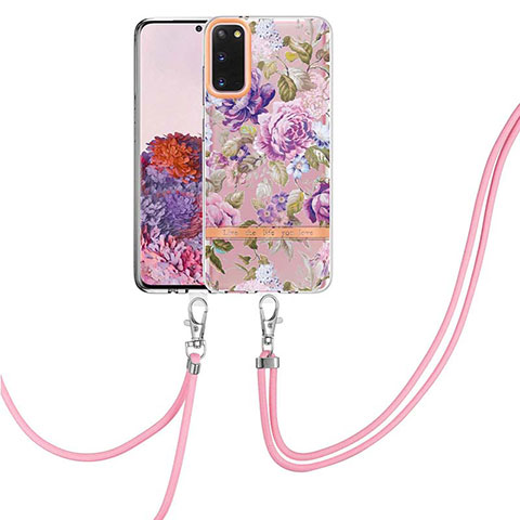 Coque Silicone Motif Fantaisie Souple Couleur Unie Etui Housse avec Laniere Strap Y06B pour Samsung Galaxy S20 5G Violet Clair