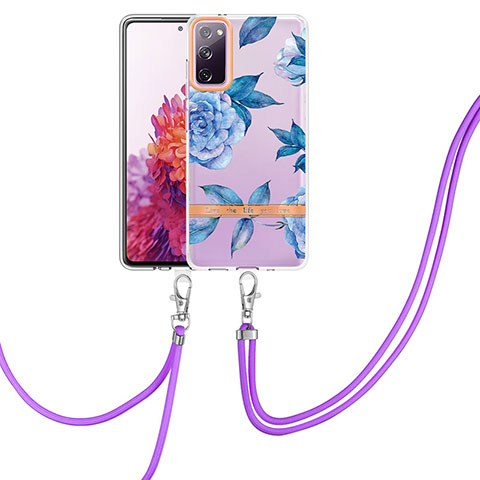 Coque Silicone Motif Fantaisie Souple Couleur Unie Etui Housse avec Laniere Strap Y06B pour Samsung Galaxy S20 FE 4G Bleu