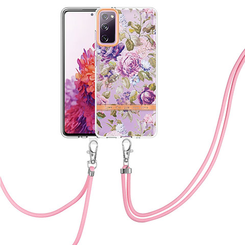 Coque Silicone Motif Fantaisie Souple Couleur Unie Etui Housse avec Laniere Strap Y06B pour Samsung Galaxy S20 FE 4G Violet Clair