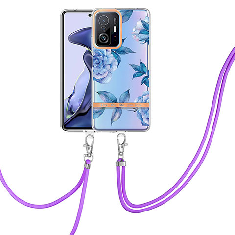 Coque Silicone Motif Fantaisie Souple Couleur Unie Etui Housse avec Laniere Strap Y06B pour Xiaomi Mi 11T 5G Bleu