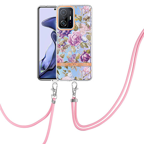 Coque Silicone Motif Fantaisie Souple Couleur Unie Etui Housse avec Laniere Strap Y06B pour Xiaomi Mi 11T Pro 5G Violet Clair