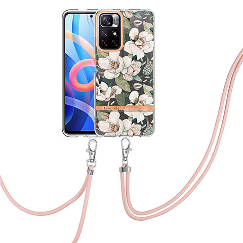 Coque Silicone Motif Fantaisie Souple Couleur Unie Etui Housse avec Laniere Strap Y06B pour Xiaomi Poco M4 Pro 5G Blanc