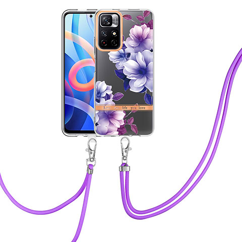 Coque Silicone Motif Fantaisie Souple Couleur Unie Etui Housse avec Laniere Strap Y06B pour Xiaomi Poco M4 Pro 5G Violet