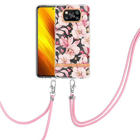 Coque Silicone Motif Fantaisie Souple Couleur Unie Etui Housse avec Laniere Strap Y06B pour Xiaomi Poco X3 NFC Rose