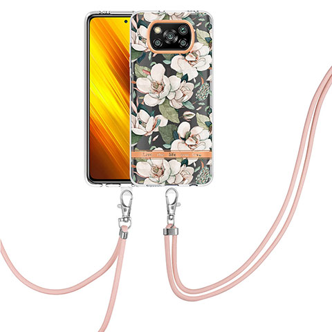 Coque Silicone Motif Fantaisie Souple Couleur Unie Etui Housse avec Laniere Strap Y06B pour Xiaomi Poco X3 Pro Blanc