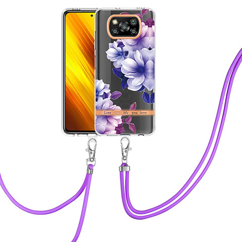 Coque Silicone Motif Fantaisie Souple Couleur Unie Etui Housse avec Laniere Strap Y06B pour Xiaomi Poco X3 Pro Violet