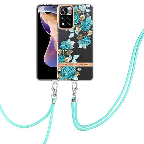 Coque Silicone Motif Fantaisie Souple Couleur Unie Etui Housse avec Laniere Strap Y06B pour Xiaomi Poco X4 NFC Cyan