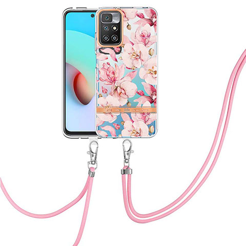 Coque Silicone Motif Fantaisie Souple Couleur Unie Etui Housse avec Laniere Strap Y06B pour Xiaomi Redmi 10 (2022) Rose