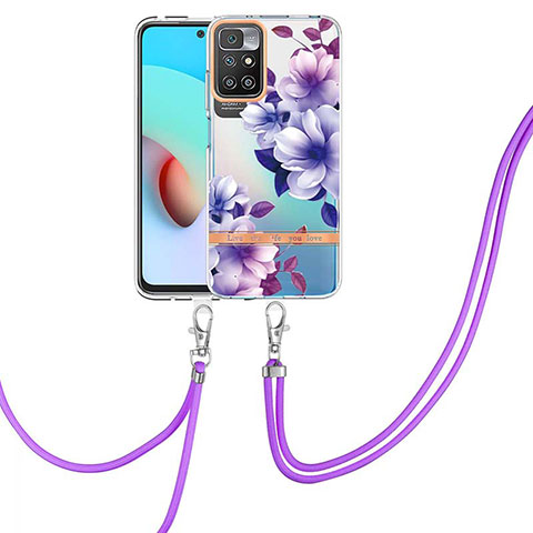 Coque Silicone Motif Fantaisie Souple Couleur Unie Etui Housse avec Laniere Strap Y06B pour Xiaomi Redmi 10 4G Violet