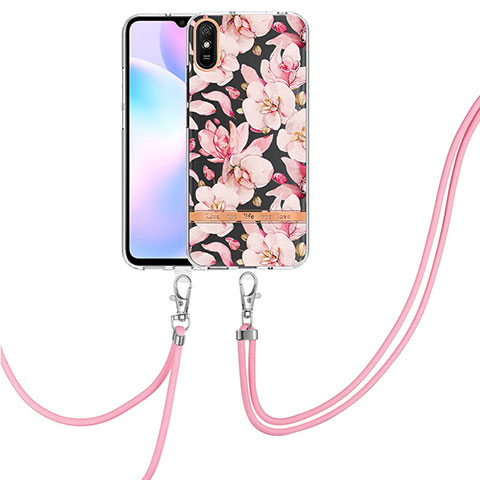 Coque Silicone Motif Fantaisie Souple Couleur Unie Etui Housse avec Laniere Strap Y06B pour Xiaomi Redmi 9i Rose