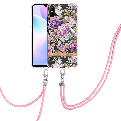 Coque Silicone Motif Fantaisie Souple Couleur Unie Etui Housse avec Laniere Strap Y06B pour Xiaomi Redmi 9i Violet Clair