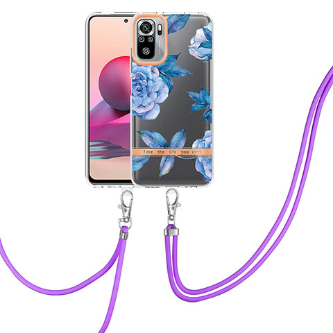 Coque Silicone Motif Fantaisie Souple Couleur Unie Etui Housse avec Laniere Strap Y06B pour Xiaomi Redmi Note 10 4G Bleu