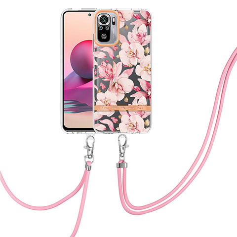 Coque Silicone Motif Fantaisie Souple Couleur Unie Etui Housse avec Laniere Strap Y06B pour Xiaomi Redmi Note 10 4G Rose