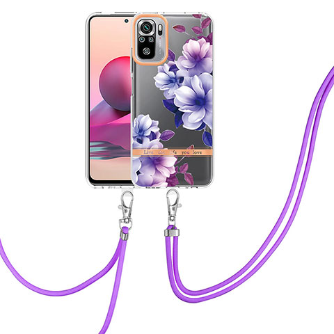 Coque Silicone Motif Fantaisie Souple Couleur Unie Etui Housse avec Laniere Strap Y06B pour Xiaomi Redmi Note 10 4G Violet