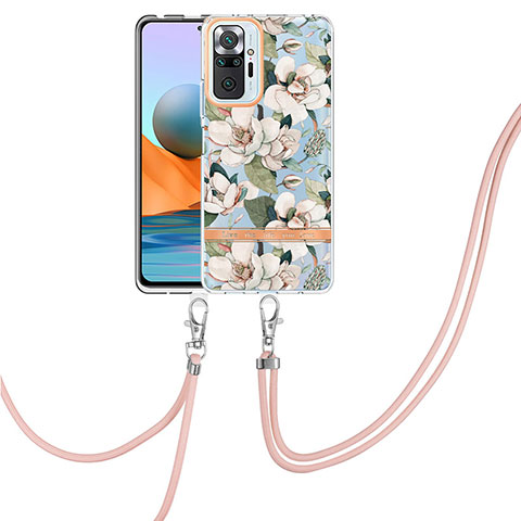 Coque Silicone Motif Fantaisie Souple Couleur Unie Etui Housse avec Laniere Strap Y06B pour Xiaomi Redmi Note 10 Pro 4G Blanc