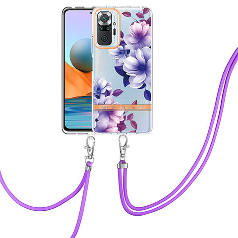 Coque Silicone Motif Fantaisie Souple Couleur Unie Etui Housse avec Laniere Strap Y06B pour Xiaomi Redmi Note 10 Pro 4G Violet