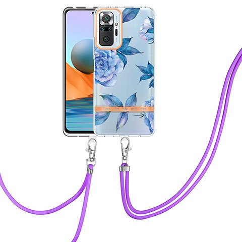 Coque Silicone Motif Fantaisie Souple Couleur Unie Etui Housse avec Laniere Strap Y06B pour Xiaomi Redmi Note 10 Pro Max Bleu