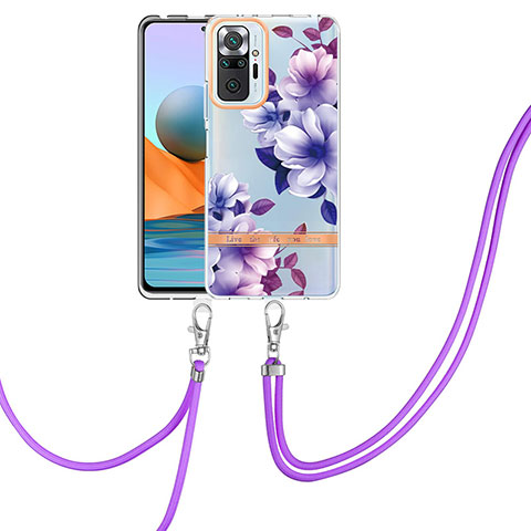 Coque Silicone Motif Fantaisie Souple Couleur Unie Etui Housse avec Laniere Strap Y06B pour Xiaomi Redmi Note 10 Pro Max Violet