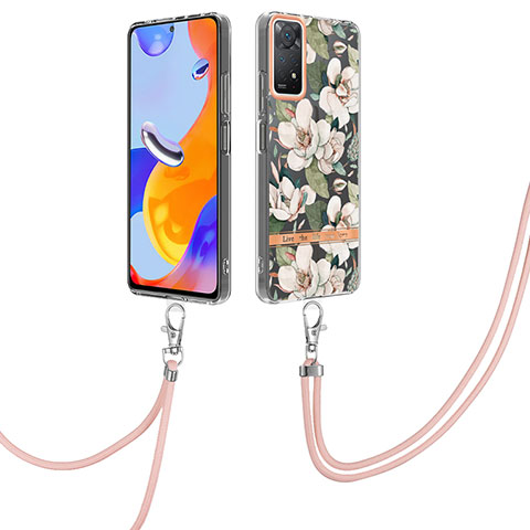 Coque Silicone Motif Fantaisie Souple Couleur Unie Etui Housse avec Laniere Strap Y06B pour Xiaomi Redmi Note 11 Pro 5G Blanc