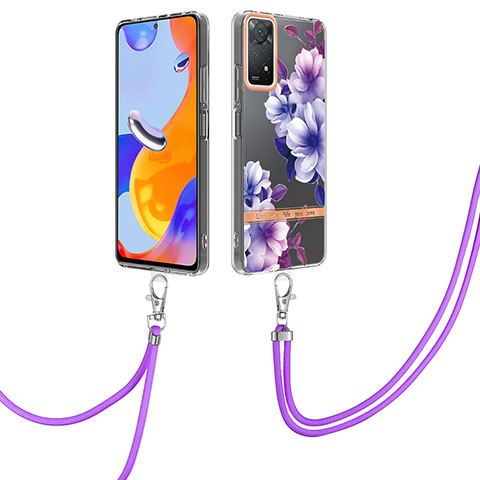 Coque Silicone Motif Fantaisie Souple Couleur Unie Etui Housse avec Laniere Strap Y06B pour Xiaomi Redmi Note 11 Pro 5G Violet