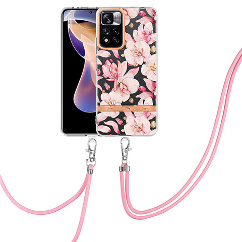 Coque Silicone Motif Fantaisie Souple Couleur Unie Etui Housse avec Laniere Strap Y06B pour Xiaomi Redmi Note 11 Pro+ Plus 5G Rose