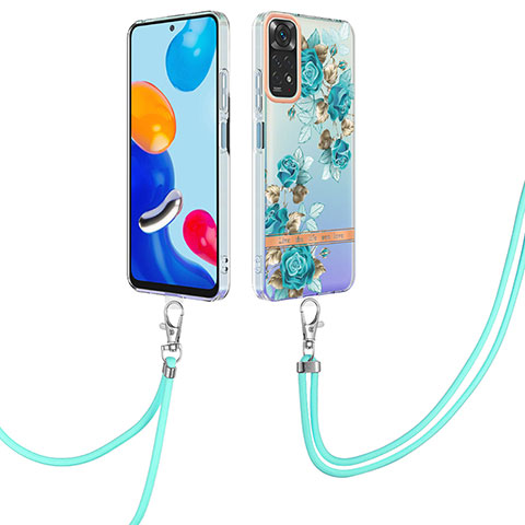 Coque Silicone Motif Fantaisie Souple Couleur Unie Etui Housse avec Laniere Strap Y06B pour Xiaomi Redmi Note 11S 4G Cyan