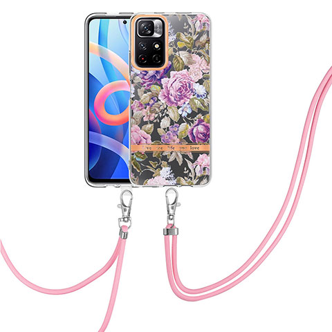 Coque Silicone Motif Fantaisie Souple Couleur Unie Etui Housse avec Laniere Strap Y06B pour Xiaomi Redmi Note 11T 5G Violet Clair