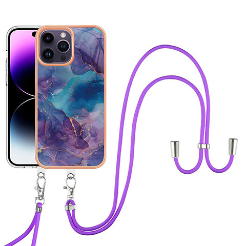 Coque Silicone Motif Fantaisie Souple Couleur Unie Etui Housse avec Laniere Strap Y07B pour Apple iPhone 15 Pro Max Violet