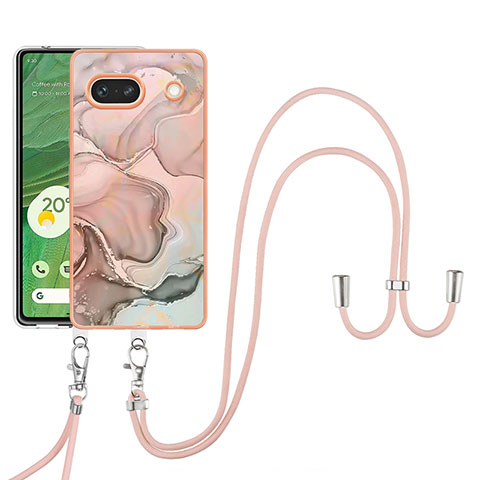 Coque Silicone Motif Fantaisie Souple Couleur Unie Etui Housse avec Laniere Strap Y07B pour Google Pixel 7a 5G Rose