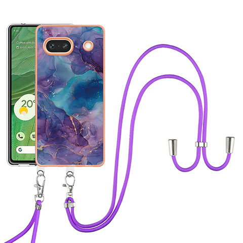 Coque Silicone Motif Fantaisie Souple Couleur Unie Etui Housse avec Laniere Strap Y07B pour Google Pixel 7a 5G Violet