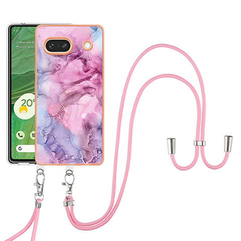 Coque Silicone Motif Fantaisie Souple Couleur Unie Etui Housse avec Laniere Strap Y07B pour Google Pixel 7a 5G Violet Clair