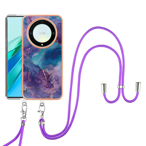 Coque Silicone Motif Fantaisie Souple Couleur Unie Etui Housse avec Laniere Strap Y07B pour Huawei Honor Magic5 Lite 5G Violet