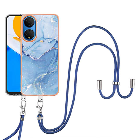 Coque Silicone Motif Fantaisie Souple Couleur Unie Etui Housse avec Laniere Strap Y07B pour Huawei Honor X7 Bleu