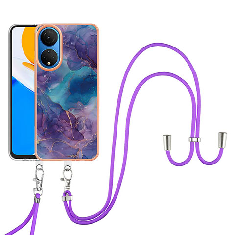 Coque Silicone Motif Fantaisie Souple Couleur Unie Etui Housse avec Laniere Strap Y07B pour Huawei Honor X7 Violet