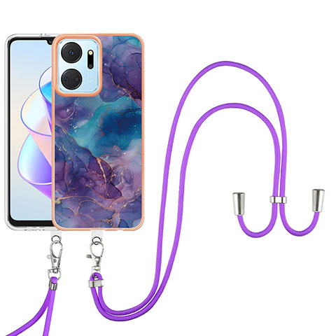 Coque Silicone Motif Fantaisie Souple Couleur Unie Etui Housse avec Laniere Strap Y07B pour Huawei Honor X7a Violet