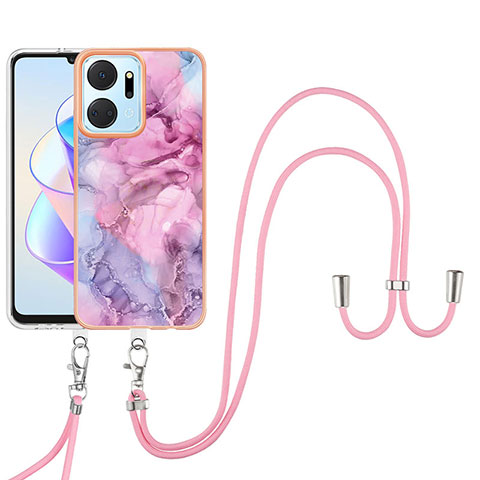 Coque Silicone Motif Fantaisie Souple Couleur Unie Etui Housse avec Laniere Strap Y07B pour Huawei Honor X7a Violet Clair