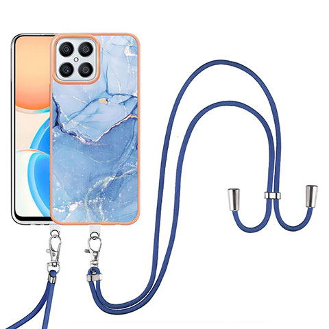 Coque Silicone Motif Fantaisie Souple Couleur Unie Etui Housse avec Laniere Strap Y07B pour Huawei Honor X8 4G Bleu