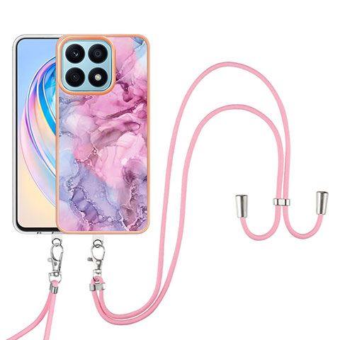 Coque Silicone Motif Fantaisie Souple Couleur Unie Etui Housse avec Laniere Strap Y07B pour Huawei Honor X8a 4G Violet Clair