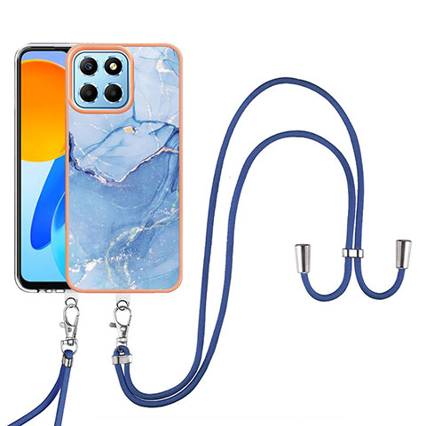 Coque Silicone Motif Fantaisie Souple Couleur Unie Etui Housse avec Laniere Strap Y07B pour Huawei Honor X8a 5G Bleu