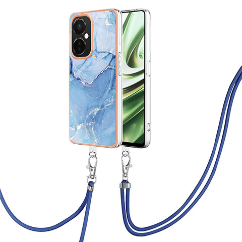 Coque Silicone Motif Fantaisie Souple Couleur Unie Etui Housse avec Laniere Strap Y07B pour OnePlus Nord CE 3 5G Bleu