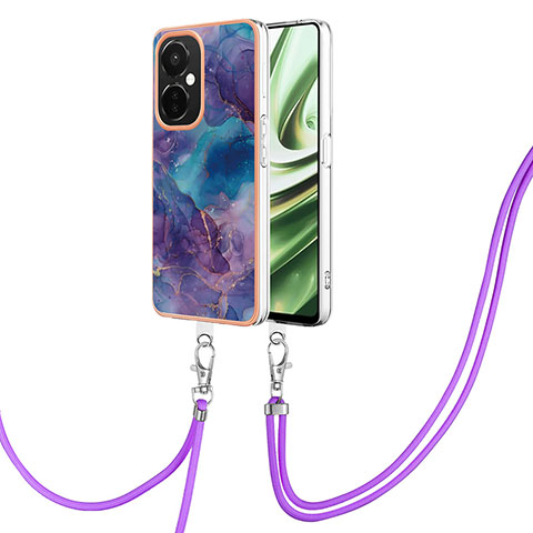 Coque Silicone Motif Fantaisie Souple Couleur Unie Etui Housse avec Laniere Strap Y07B pour Oppo K11x 5G Violet