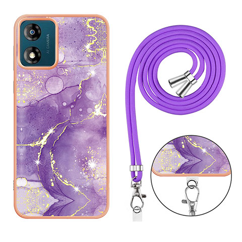 Coque Silicone Motif Fantaisie Souple Couleur Unie Etui Housse avec Laniere Strap YB1 pour Motorola Moto E13 Violet