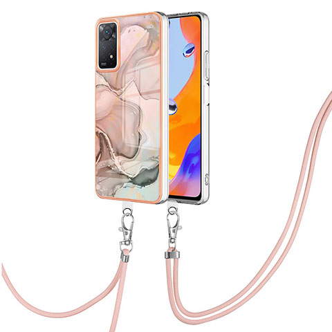 Coque Silicone Motif Fantaisie Souple Couleur Unie Etui Housse avec Laniere Strap YB1 pour Xiaomi Redmi Note 11 Pro 4G Rose