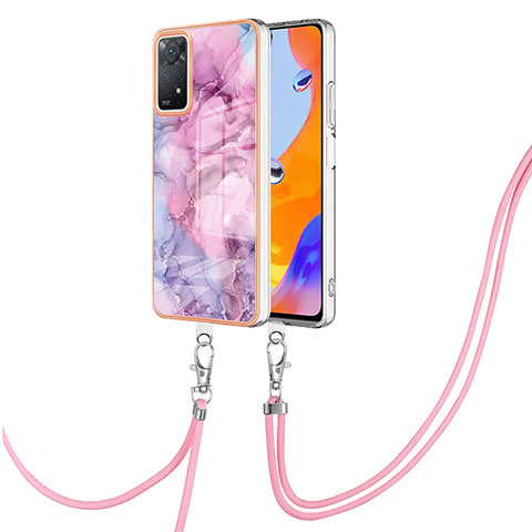 Coque Silicone Motif Fantaisie Souple Couleur Unie Etui Housse avec Laniere Strap YB1 pour Xiaomi Redmi Note 11 Pro 4G Violet Clair