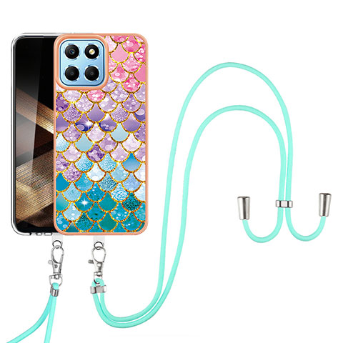 Coque Silicone Motif Fantaisie Souple Couleur Unie Etui Housse avec Laniere Strap YB3 pour Huawei Honor X8b Colorful