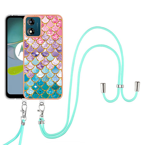 Coque Silicone Motif Fantaisie Souple Couleur Unie Etui Housse avec Laniere Strap YB3 pour Motorola Moto E13 Colorful