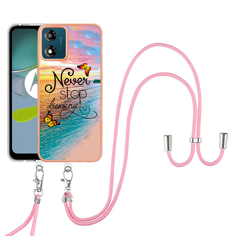 Coque Silicone Motif Fantaisie Souple Couleur Unie Etui Housse avec Laniere Strap YB3 pour Motorola Moto E13 Mixte